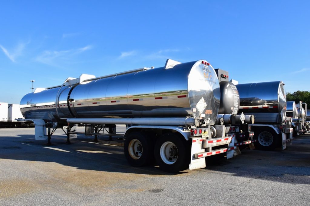 Petroleum tanker trucks used for bulk fuel logistics